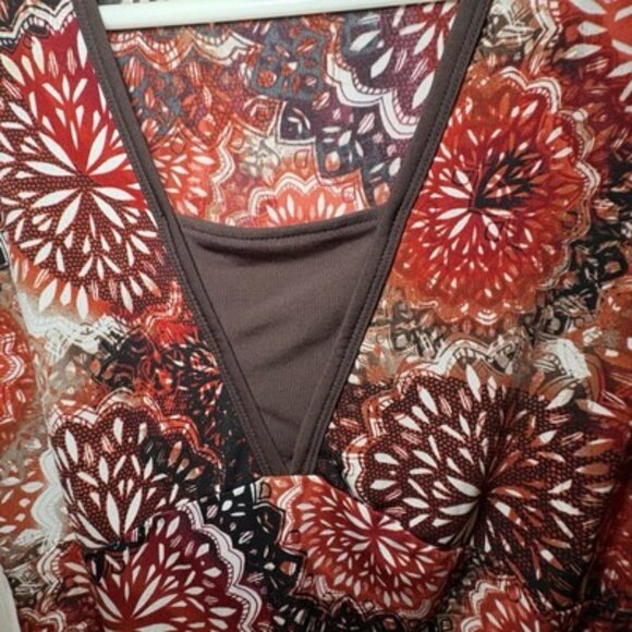 East 5th Y2K Top Medium Orange Floral Babydoll Boho Earthy Grunge Fairy - Picture 2 of 8